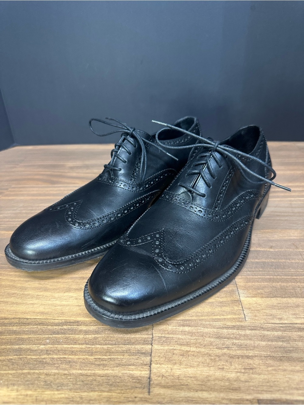 Cole Haan Black Leather Wingtip Oxford Shoes